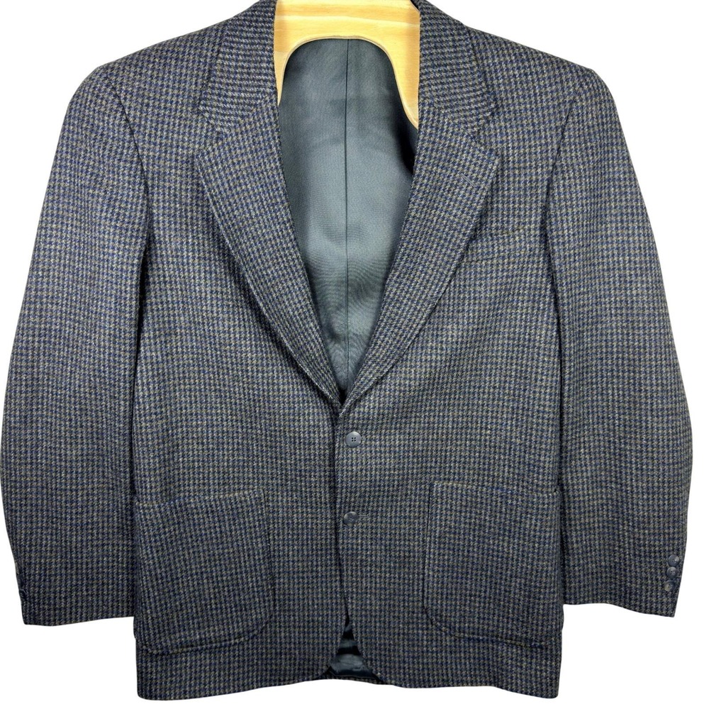 VINTAGE Woolrich‎ Mens Wool Blend Blazer Jacket Grey Blue M Tweed USA Made